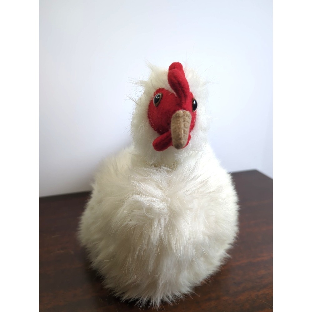 Vintage Country Critters Plush Chicken Hen White Faux Fur Farmhouse Made USA